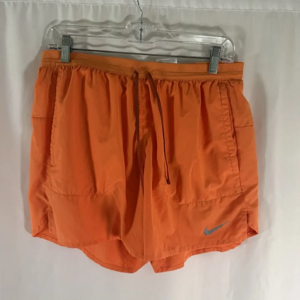 Nike Running Shorts Men's Large Neon Orange Elastic Waist Pull On Drawstring